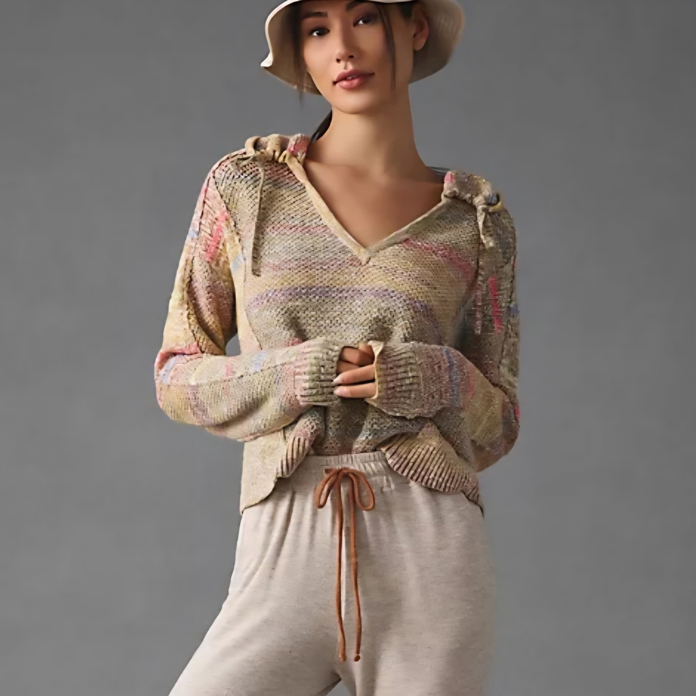 Anthropologies Daily Practice Sweater Womens Medium Brown Knit Striped Pullover